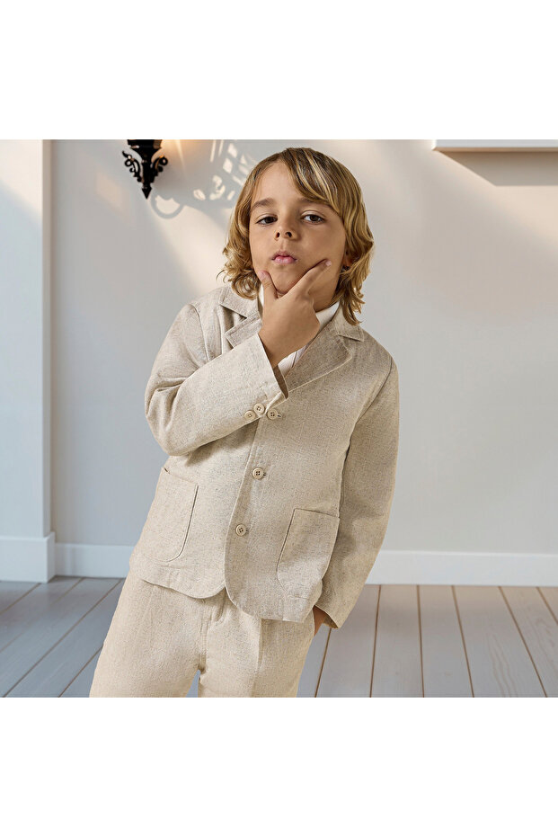 سترة سادة ذات ياقة مدببة وجيوب - 1