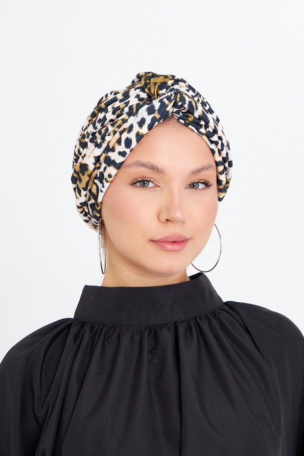 Gold Cross Drawstring Hijab Bonnet Sandy Leopard Pattern 2511_03