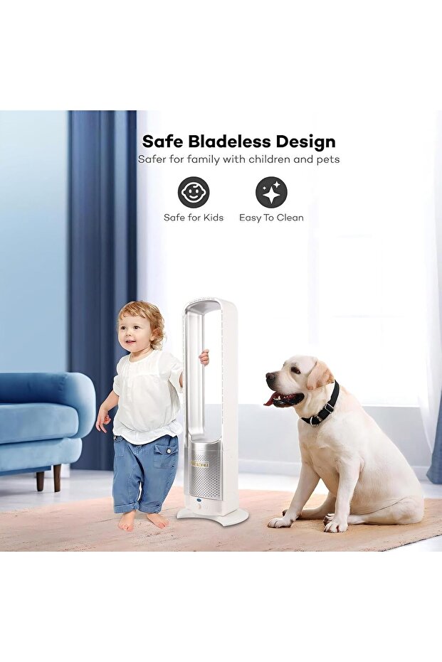 Bladeless 29-inch Oscillating Tower Fan with Remote, 8 Speeds, 120min Timer - 2