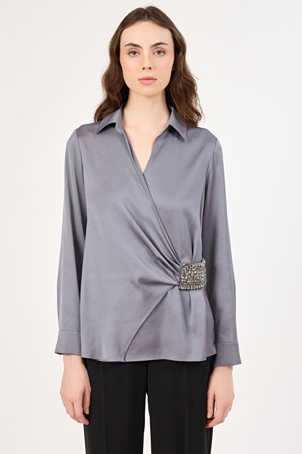 Taş detaylı anvelop bluz - 4