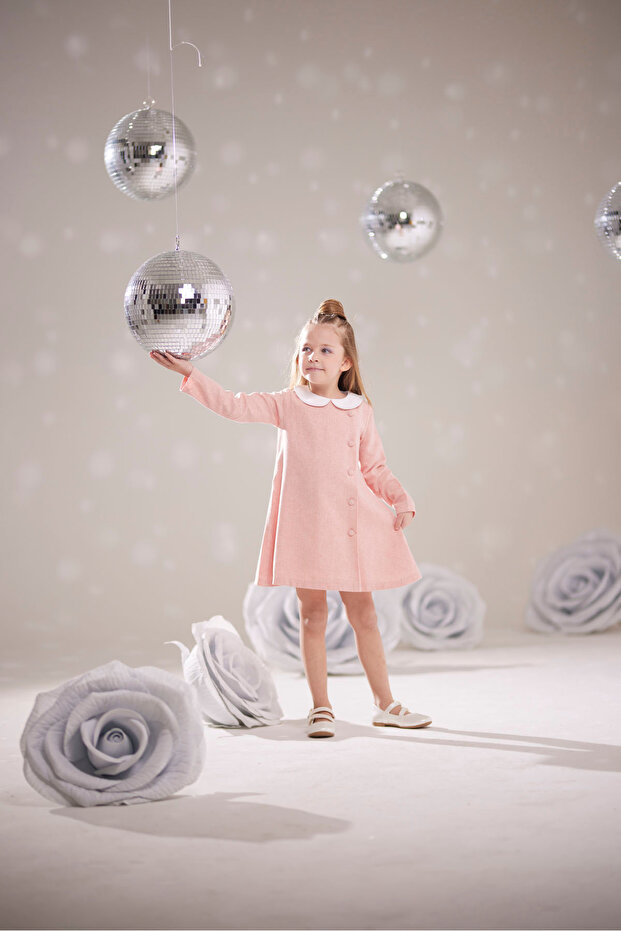 Pink Girl's Buttoned Dress White Peter Pan collar Detailed – 1-7 Years