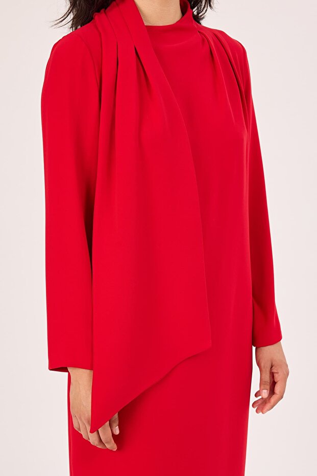 Fular detaylı midi elbise - 3