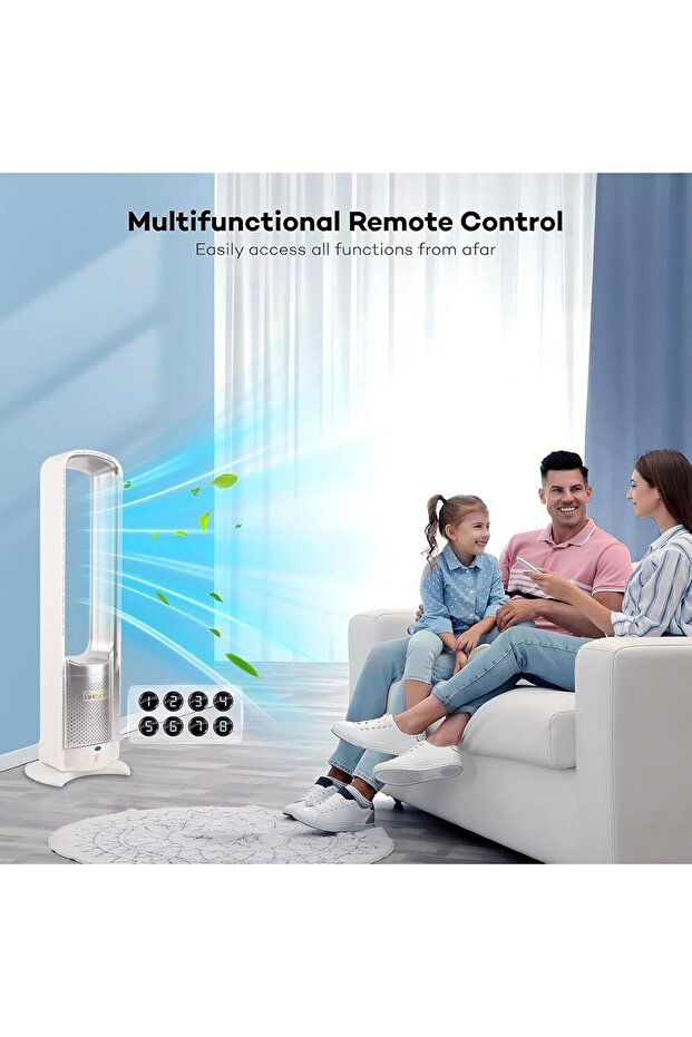 Bladeless 29-inch Oscillating Tower Fan with Remote, 8 Speeds, 120min Timer - 5