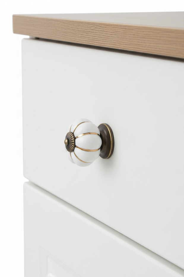 Tomurcuk Porcelain Furniture Handle Single Button White Antique Drawer Cabinet Handle