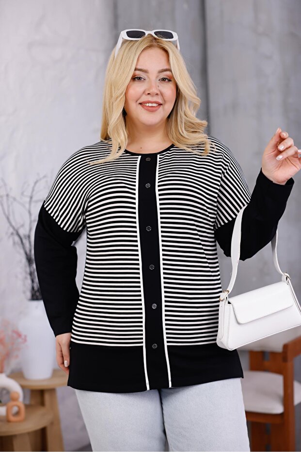 Plus Size Striped Button down Blouse - 1
