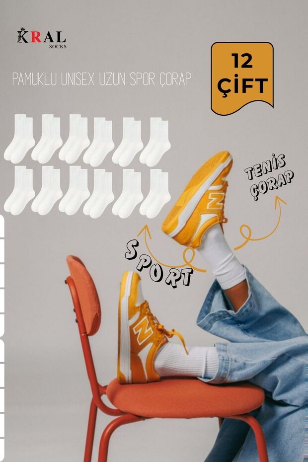 12 Pairs of Unisex Cotton-Piece Tennis Sports Socks White Socks