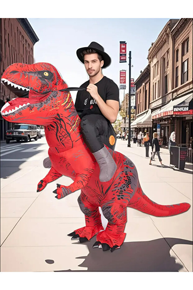 Fun Wearable Inflatable T-Rex Themed Party Birthday Dinosaur Costume Outfit Red