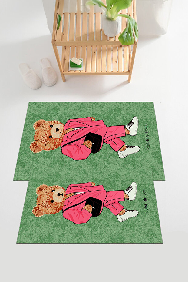 Digital Printed Washable and Non-Slip Based Elephant Man Patterned Bath Mat Toilet Set