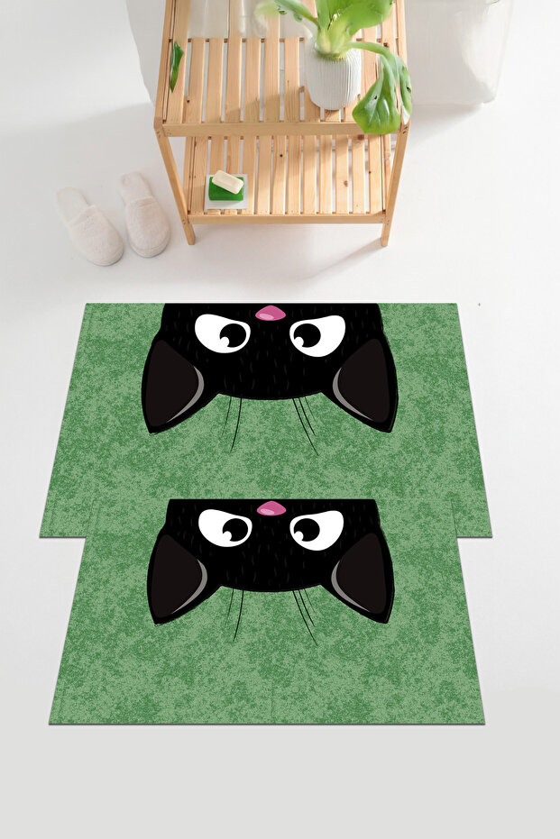 Digital Printed Washable and Non-Slip Based Cat Patterned Bath Mat Toilet Set