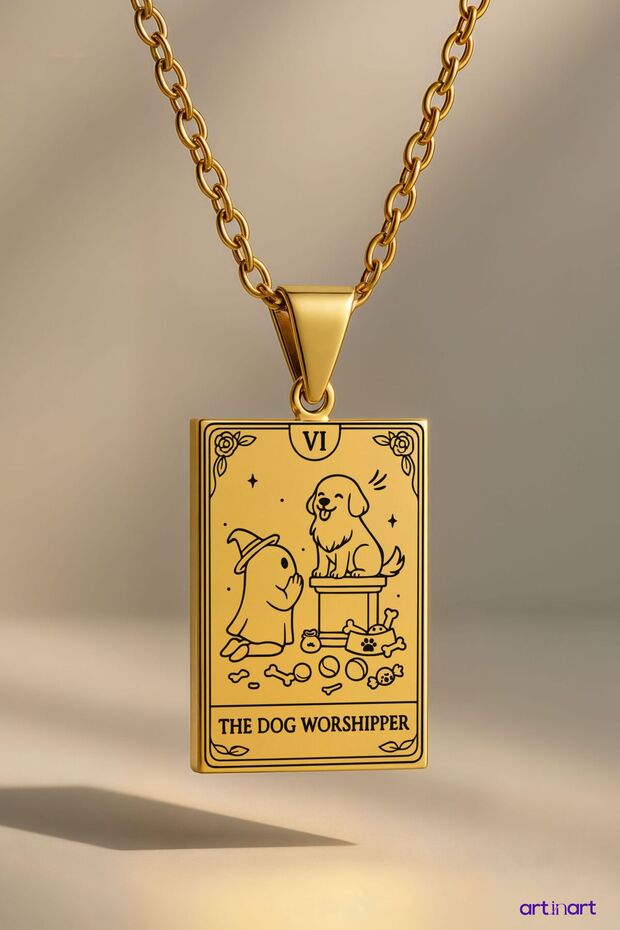 The Dog Worshipper Tarot Necklace | Gold Color Stainless Steel Necklace