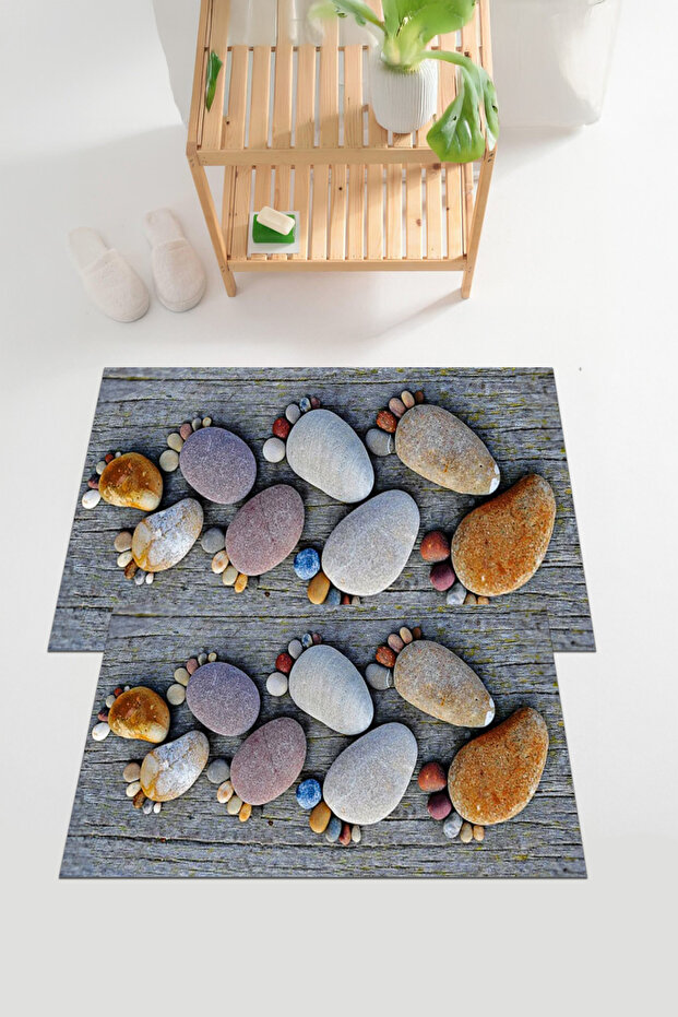 Digital Printed Washable and Non-Slip Based Footprint Patterned Bath Mat Toilet Set