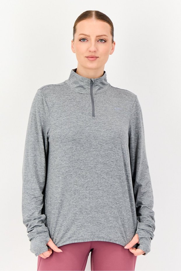 Women Sportswear Fit Brand Logo Running Sweatshirt, Grey