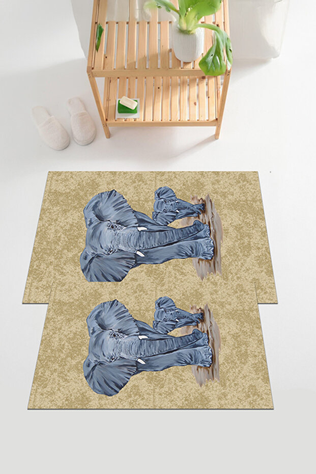 Digital Printed Washable and Non-Slip Based Elephant Patterned Bath Mat Toilet Set