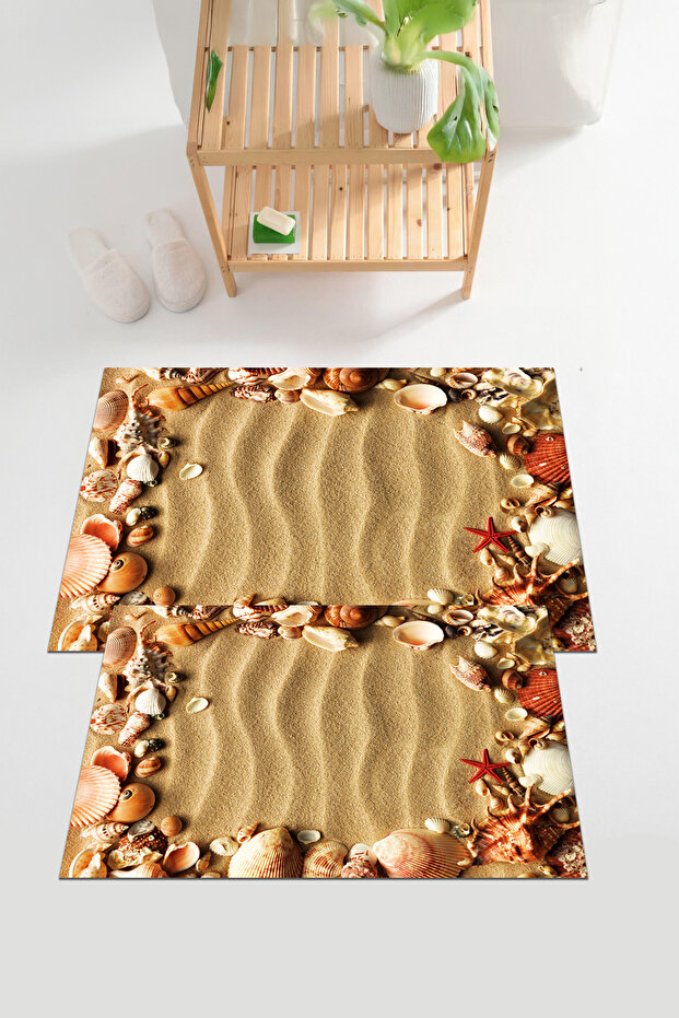 Digital Printed Washable and Non-Slip Based Colorful Stone Patterned Bath Mat Toilet Set