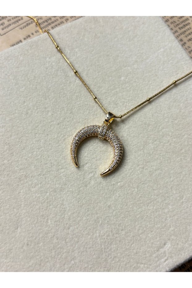 Vip 100% Steel Crescent Model Zirconium Gold Necklace