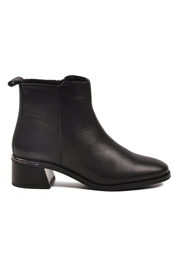 Black Genuine Leather Fleece Lined Zippered Non-Slip Women's Boots 9786-1 Z