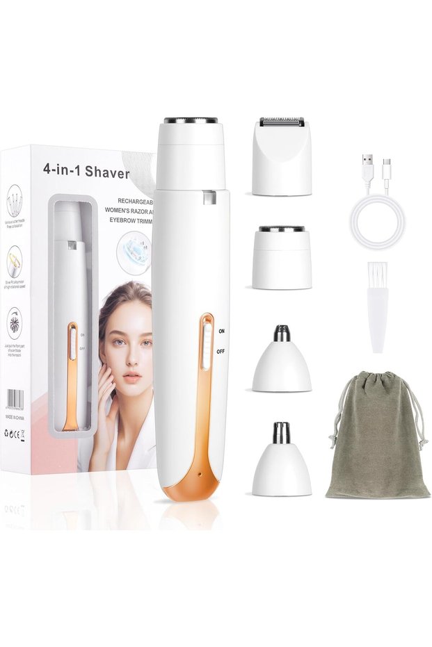 4-in-1 Women's Electric Razor - Intimate, Body, Nose & Facial Trimmer, Rechargeable