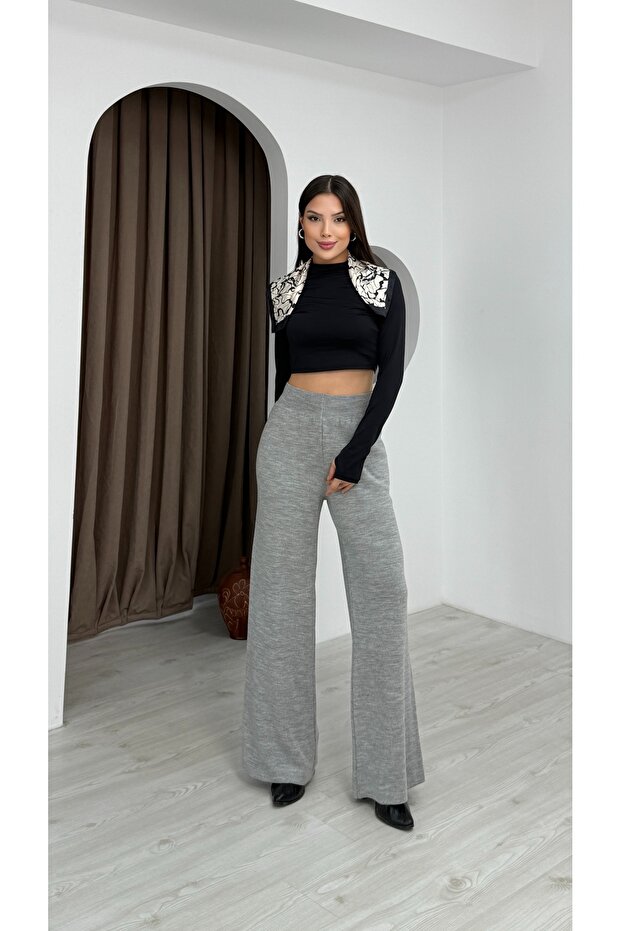 Women's Comfortable Fit Gray Knitwear Pants 25702
