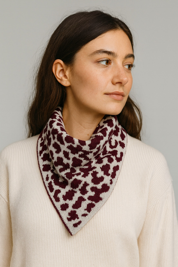 Leopar Desenli Triko Fular - 2