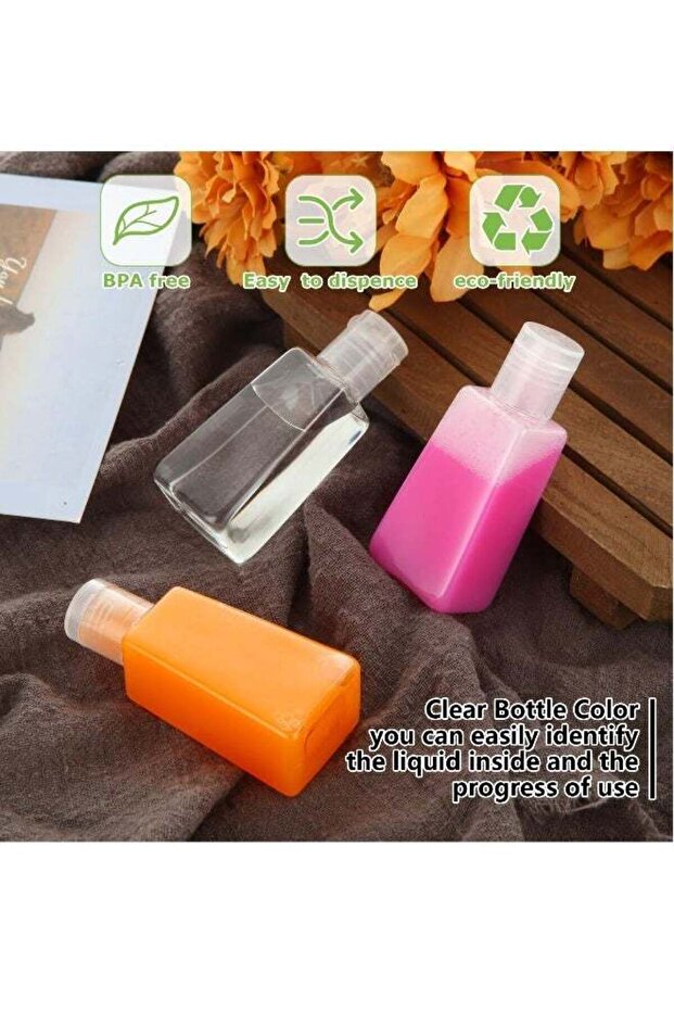 50 قطعة من زجاجات السفر الفارغة سعة 1 أونصة، زجاجات بلاستيكية شفافة صغيرة سعة 30 مل، على شكل شبه منحرف مع غطاء قابل للتقليب - 5