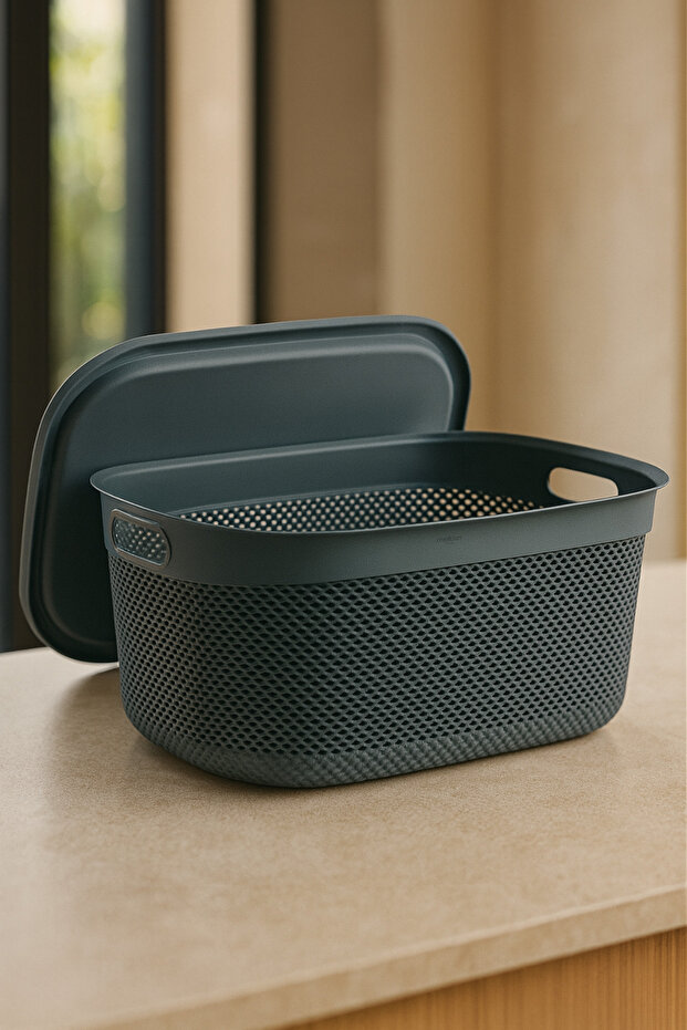 Multi-Purpose 9 Liter Storage Basket with Lid – Basket with Lid, Durable, Modern Design 33X24,2X16,5 cm