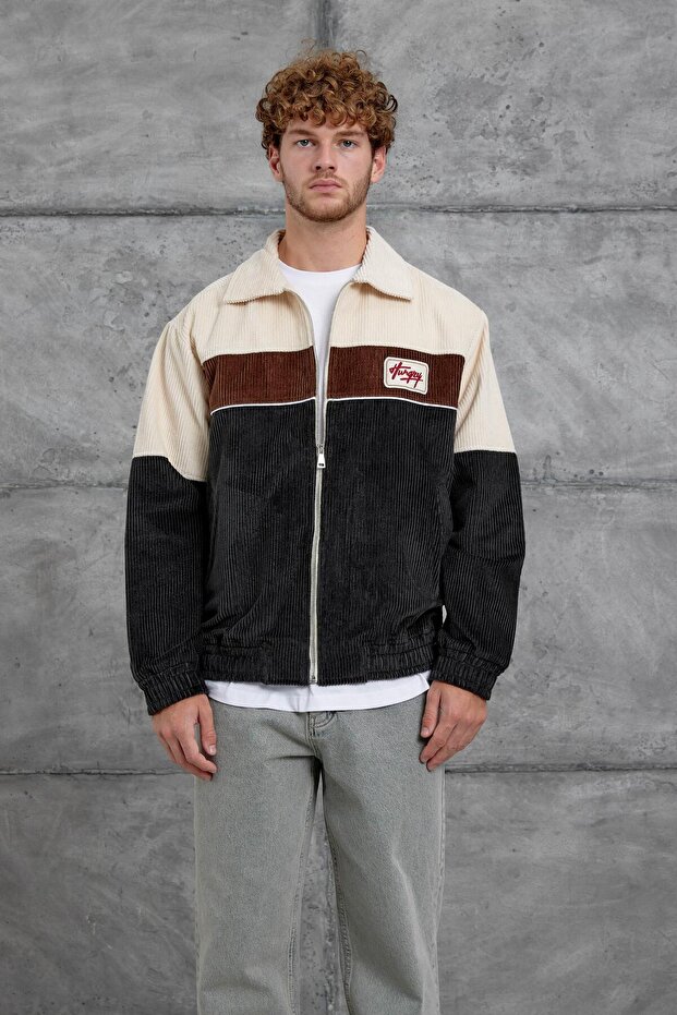 سترة رجالية رمادية اللون من Nmrc مصنوعة من القطيفة مقاس كبير - 5