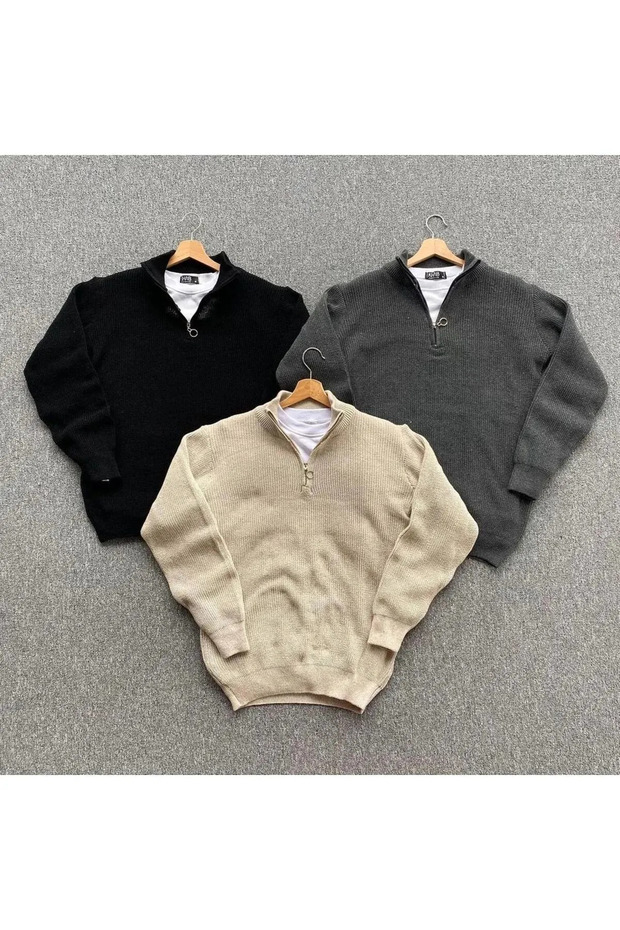 3-Pack Men's Corded Fabric Half-Zip Striped Knit Sweater
