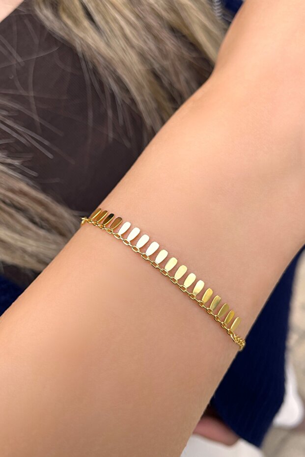 Plaka Pullu Altın Bileklik - 1