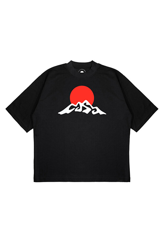 Unisex Oversized Red Mountain Printed Boxy Fit Thick Fabric T-Shirt