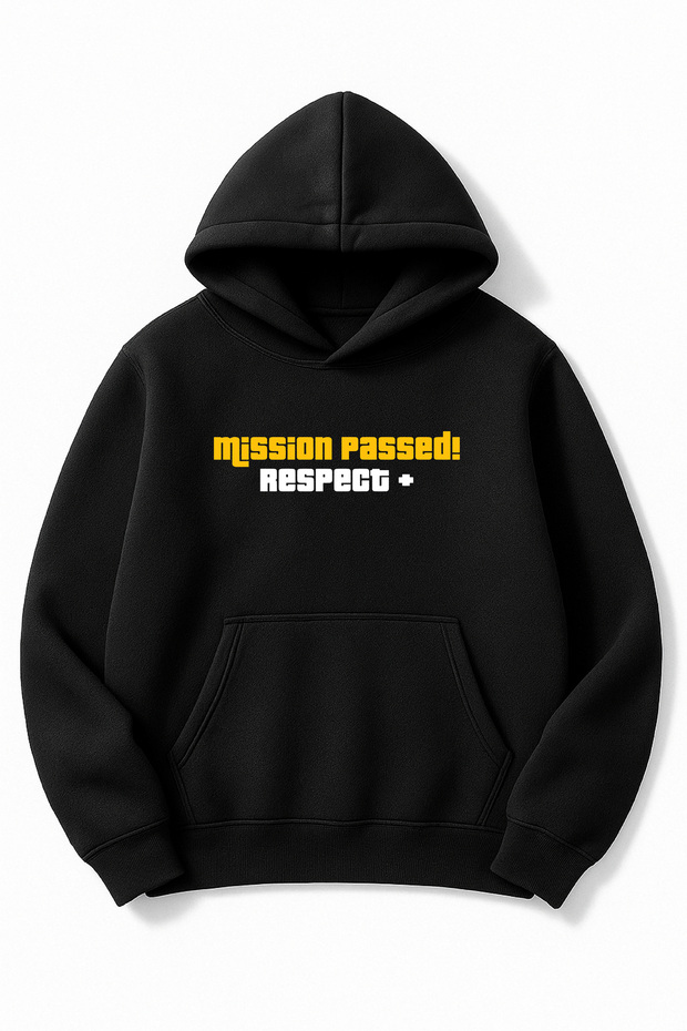 Black Oversized Unisex Gta Mission Passed İnnerwork B Printed K Hooded Sweatshirt