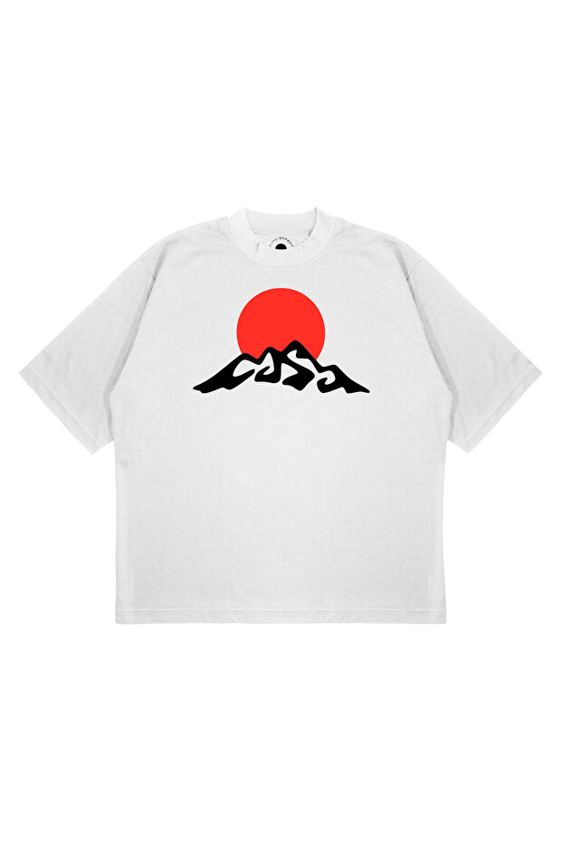 Unisex Oversized Red Mountain Printed Boxy Fit Thick Fabric T-Shirt