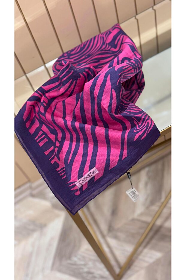 وشاح تينسل منقوش باللون الفوشيا - 1