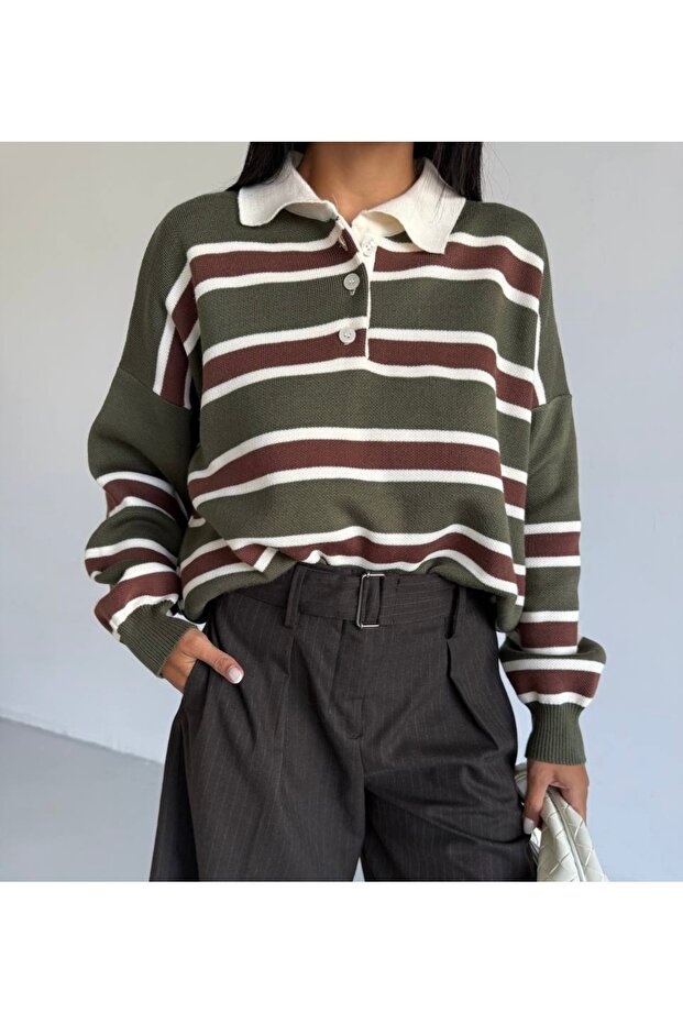 BENNDE POLO YAKA ÇİZGİLİ BASIC KAZAK - 3