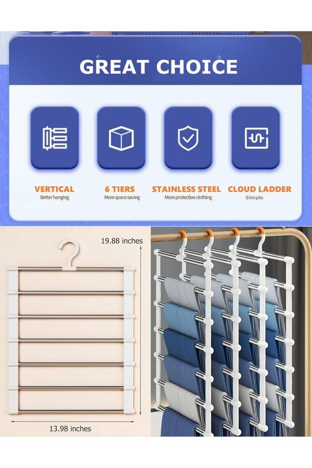 علاقة بنطلونات Cloud Ladder، موفرة للمساحة (عبوة من قطعتين) - 6