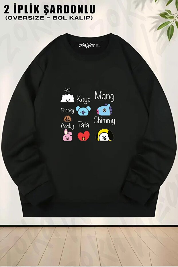 سويت شيرت بياقة دائرية للجنسين من Bts Bt21 مطبوع قصة فضفاضة
