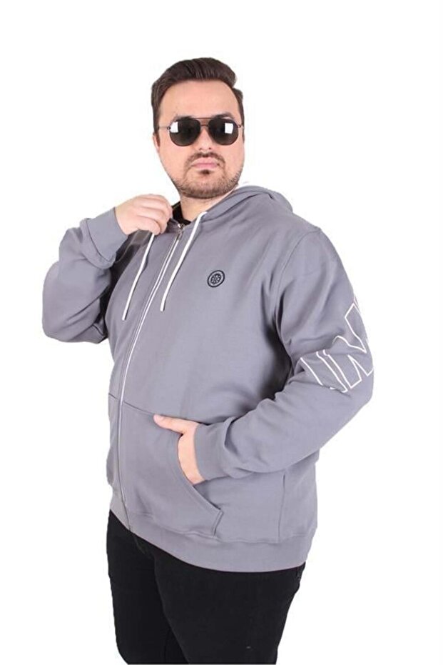 Large Size Hooded Zippered Sweat Double Face Ossi 25705 Fume