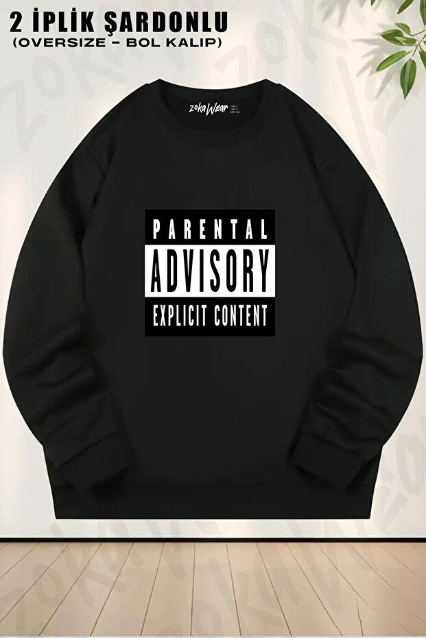 Unisex Parental Advisory Printed Oversized Crew Neck Sweatshirt
