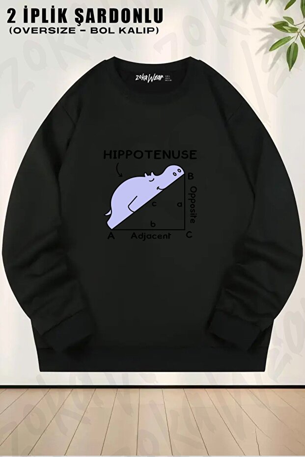 سويت شيرت للجنسين من Hippotenuse Math Pun مطبوع قصة فضفاضة برقبة دائرية