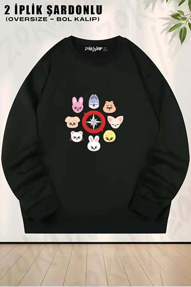 Unisex Skzoo Stray Kids Printed Oversized Crew Neck Sweatshirt