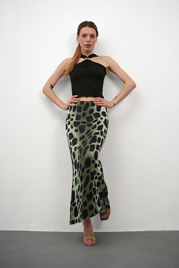 Patterned Satin Skirt - Satin Skirt - Long Skirt / Code Multicolor