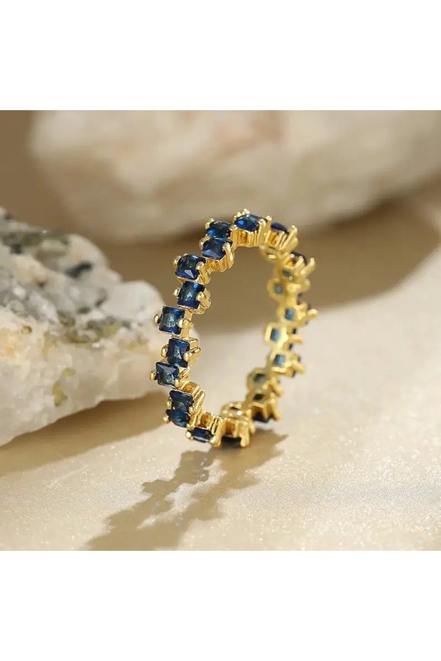 7 Q636 Huitan Irregular Square Cubic Zirconia Promise Rings for Women New White/Blue CZ Fashion Acce