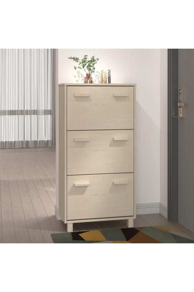 Shoe Cabinet HAMAR Honey Brown 59.5x35x117 cm Solid Wood Pine