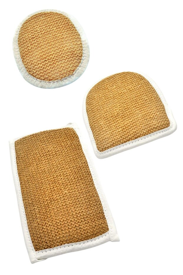 Natural Jute Rope 3-Piece Bath Loofah Turkish Bath Scrub Set (Face + Body + Back) - Set8