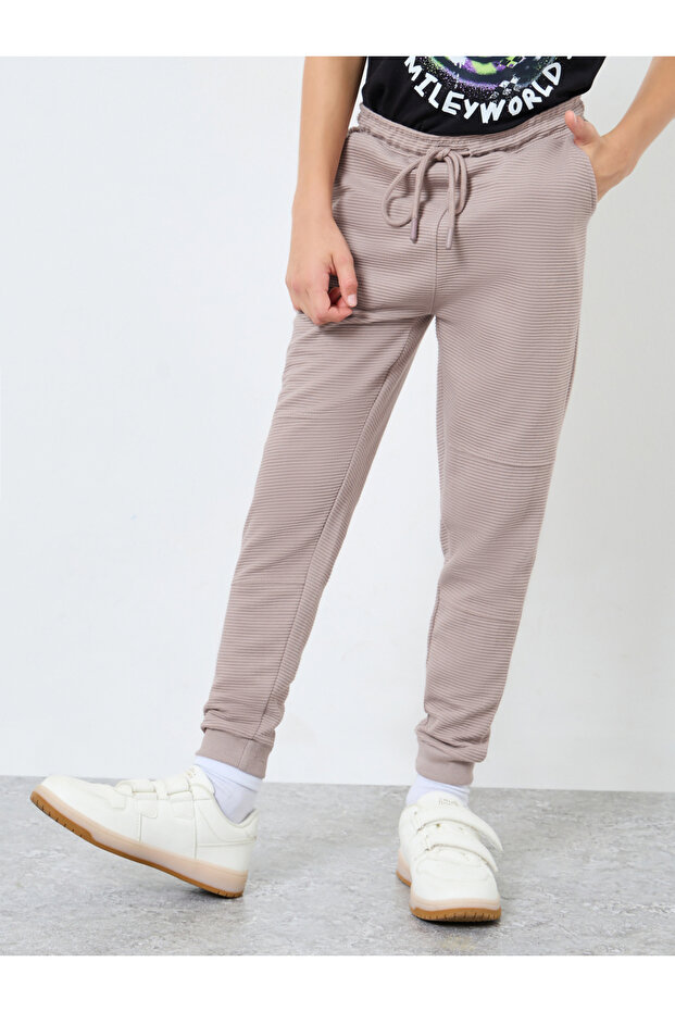 Teens Beige Cotton Knit Ottoman Joggers