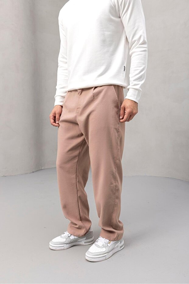 Wilder Soft Modal Fabric Comfortable Fit Pleated Men's Trousers - Beige
