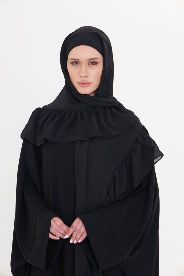Black Back Elastic Shawl Chiffon Ruffle 2411_01