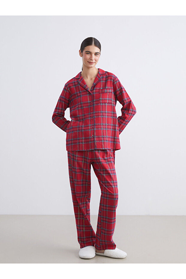 Shirt Collar Plaid Women's Pajamas