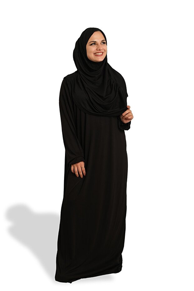Black Two Piece Prayer Dress Viscose Plain 2504_01