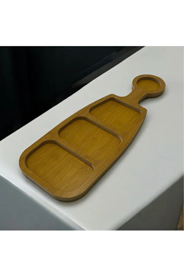 طبق تقديم مستطيل خشبي (MDF) بثلاثة أقسام 40 سم - 1