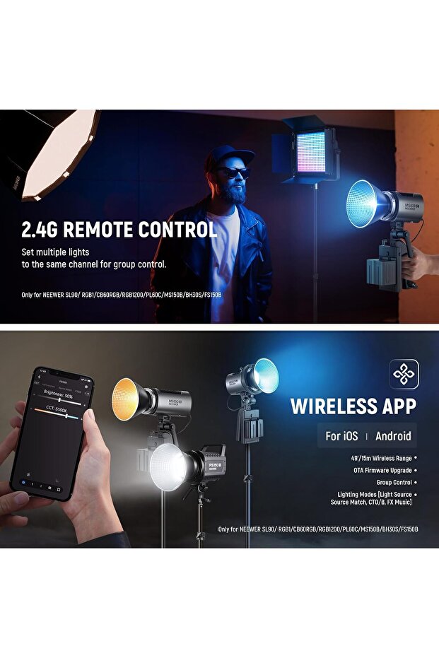 Continuous light LED COB RGBWW with app control, 65W, color temperature - 7